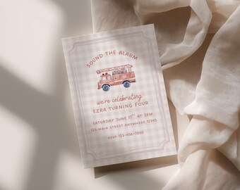 Sound The Alarm Birthday Firetruck Boy Birthday Party Digital Download Invitation Canva Template