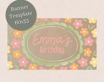 Birthday Floral Pink Paintable Banner Template Digital Download Editable Canva Design