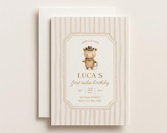 Beary First Rodeo Boy Brown Cowboy Birthday Party Digital Download Invitation Canva Template
