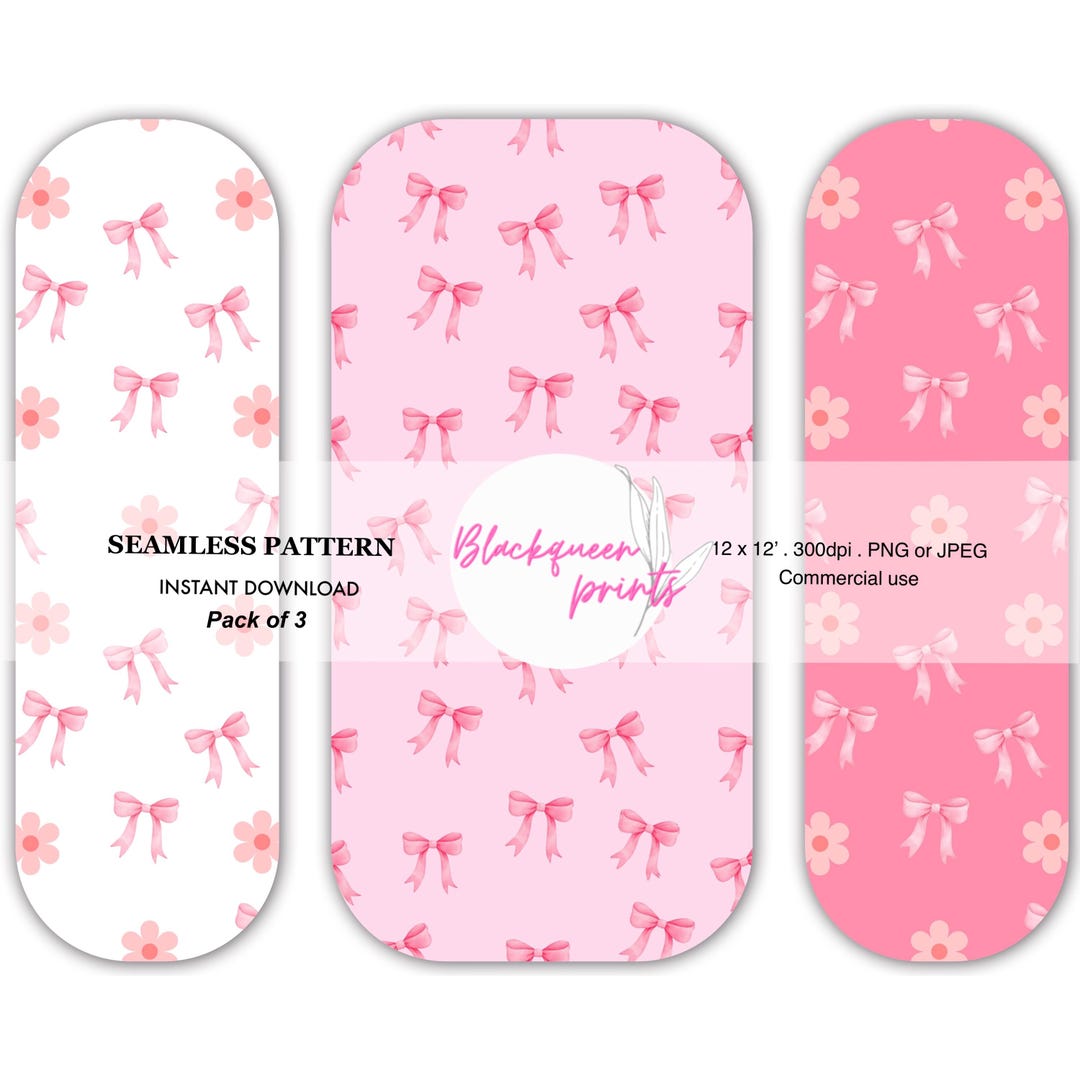 Coquette Seamless Pattern Bundle Pack, Bow Seamless Floral Png ...
