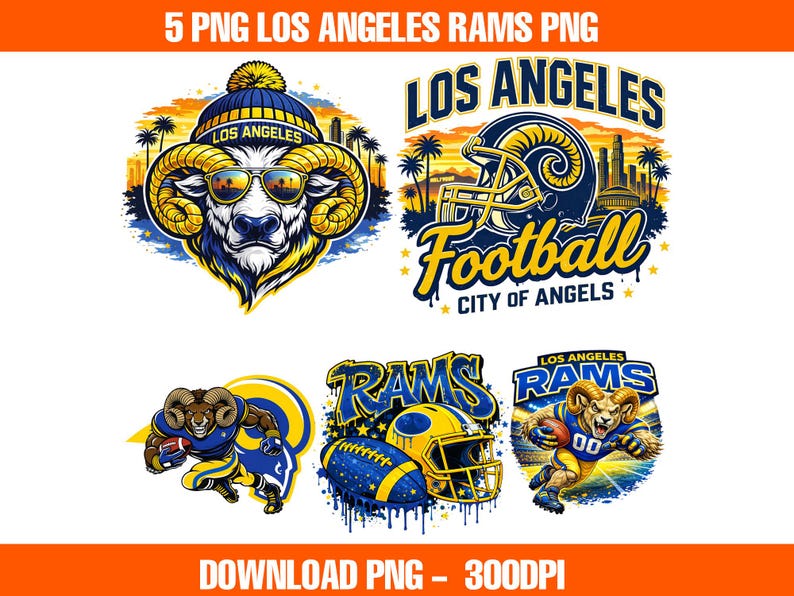 Rams Football Bundle PNG, Rams Clipart, Retro Sport Digital Download, 5 ...