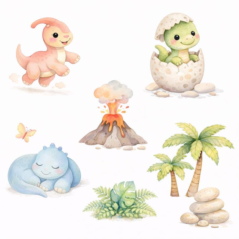 Watercolor Baby Dinosaur Clipart Bundle, Nursery Decor (PNG) - Etsy