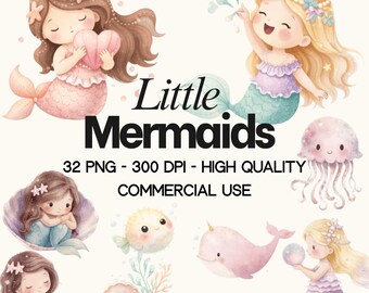 Watercolor Mermaid Clipart Bundle – Underwater Castle and Fantasy Elements (Commercial Use)