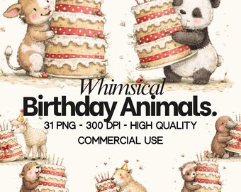 Animali stravaganti per compleanni - Clipart PNG: 31 grafiche divertenti per feste (download digitale)