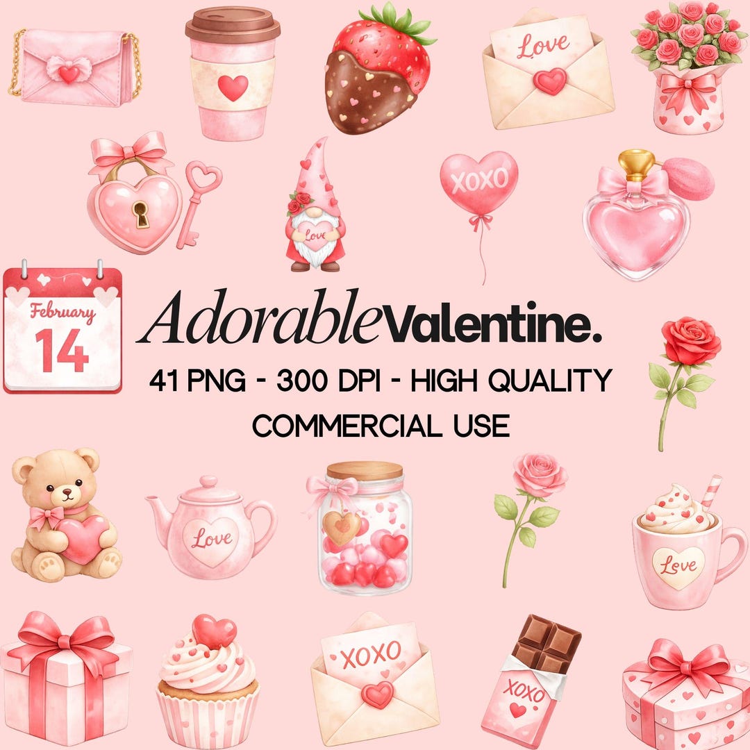 Adorable Valentine Clipart Set, Sweet Valentine’s Day Clipart, Cute ...
