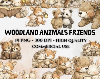 Clipart di animali del bosco stravaganti e amici: grafica per la cameretta dei bambini (download digitale - 19 PNG)