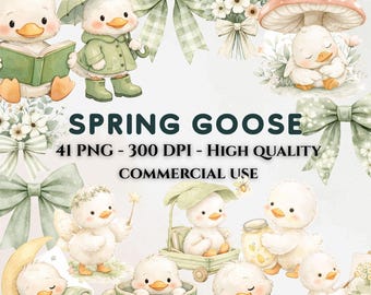 Immagine clipart di un'oca ad acquerello, per cameretta in stile rustico cottagecore (PNG digitale)