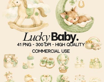St. Patrick's Day Clipart | Shamrock PNG | Ireland Graphics | Lucky Baby Shower | 41 PNG