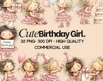 32 PNG Clipart stravaganti di una ragazza di compleanno carina: grafica stravagante per bambini (download digitale)