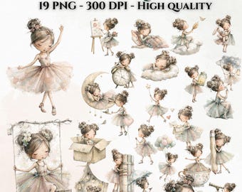 Clipart di ragazze dolci - Illustrazioni PNG di ragazze festaiole (download digitale)