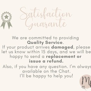 Satisfaction guarantee and customer service policy infographic. Commitment to replacement or refund if the personalized gift for dad arrives defective or damaged.