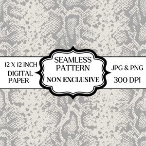 Gray Snake Skin Seamless Pattern PNG JPG, Neutral Python Reptile Print Digital Paper, Faux Snakeskin Fabric Design