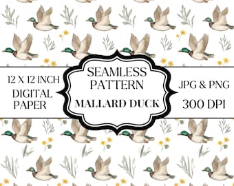 Patrón sin costuras de pato ánade real PNG, papel digital de pato acuarela, estampado de pato de granja, patrón de aves acuáticas, papel para álbum de recortes, diseño de tela