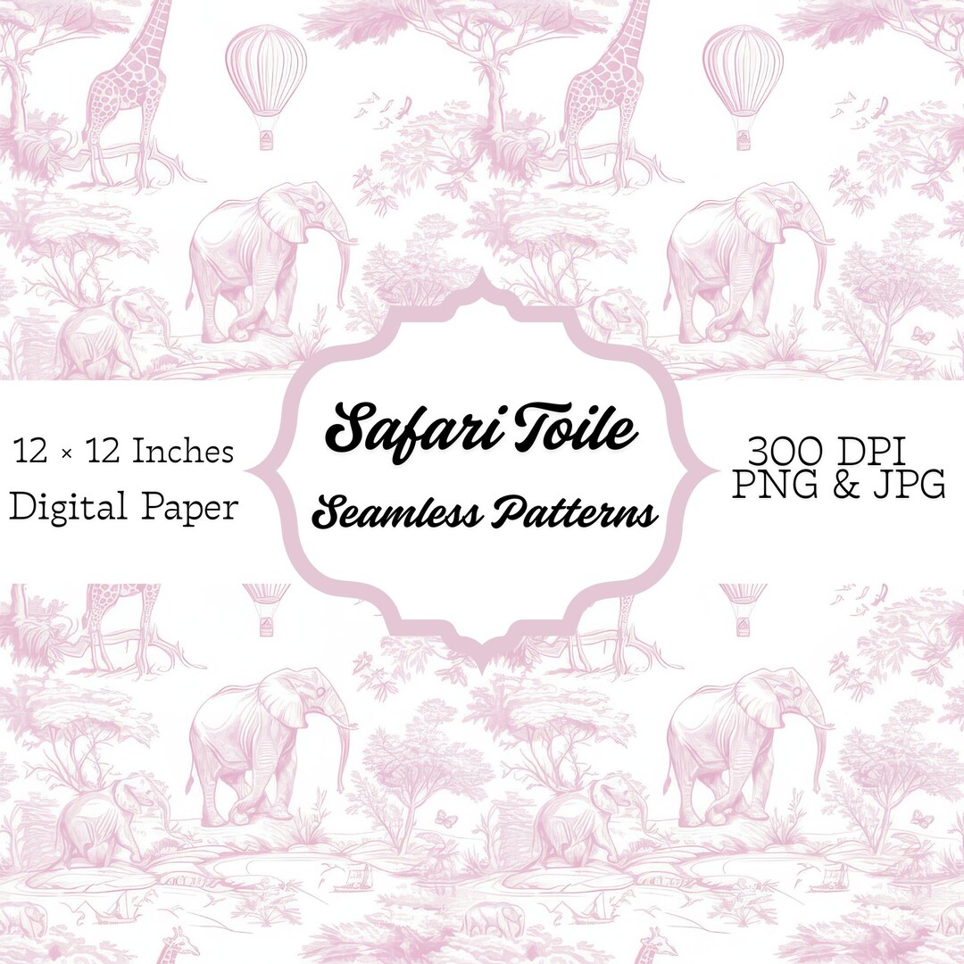 Pink Safari Toile Pattern | Seamless Jungle Animals Digital Paper ...