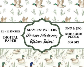 Patrón sin costuras de pato Toile de Jouy / Papel pintado rústico (PNG, JPG)