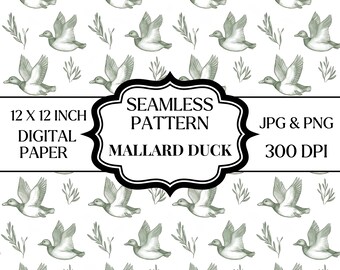 Patrón PNG sin costuras de pato ánade real verde, papel digital de pato en acuarela, papel tapiz de pato, estampado de aves acuáticas de granja, papel para álbumes de recortes