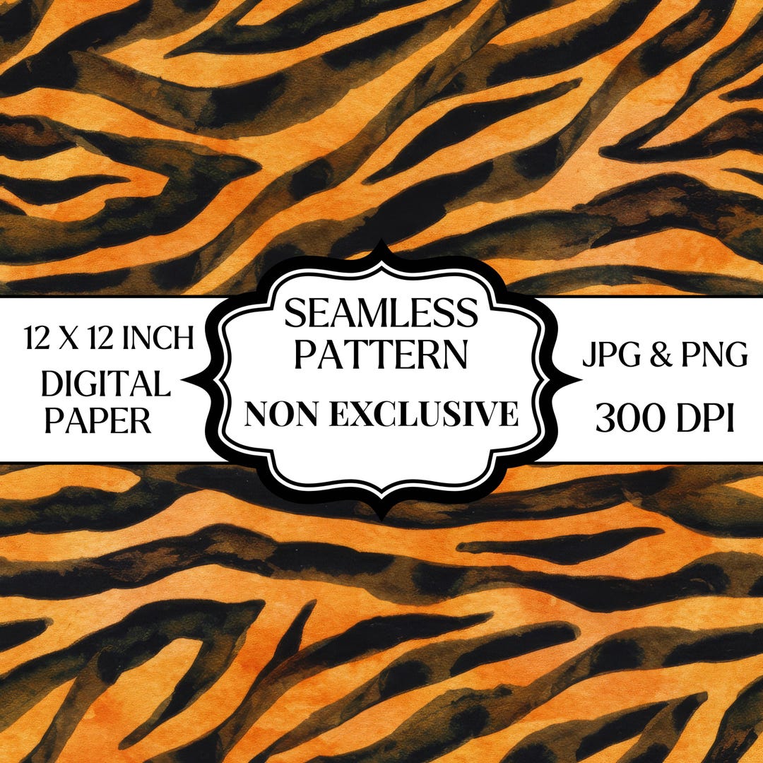 Tiger Print Seamless Pattern 12x12 Digital Paper | Animal Print ...
