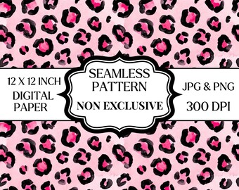 Patrón sin costuras de estampado de leopardo rosa PNG JPG, papel digital de guepardo en acuarela, estampado animal rosa intenso, diseño de tela