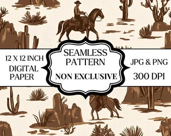 Western Cowboy Seamless Pattern Digital Paper, Brown Desert Ranch Background, Rustic Rodeo PNG JPG, Southwestern Design