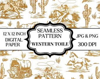 Patrón sin costuras Western Toile PNG JPG, Papel digital vaquero caballo cactus del desierto, Papel tapiz western, Estampado de tela ranchera