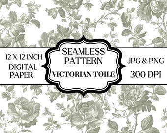 Papel digital con estampado floral victoriano sin costuras, papel pintado rosa salvia verde rosa, estilo vintage shabby chic JPG PNG