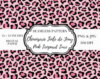 Papel digital con estampado de leopardo rosa sin costuras / Diseño femenino (12x12 PNG, JPG, 300 DPI)