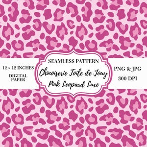 Rosa Leopard Print nahtlose Muster | Chinoiserie Toile de Jouy (12x12 PNG JPG Digital Papier)