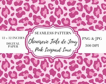 Estampado de leopardo rosa sin costuras / Chinoiserie Toile de Jouy (papel digital PNG JPG de 12 x 12)