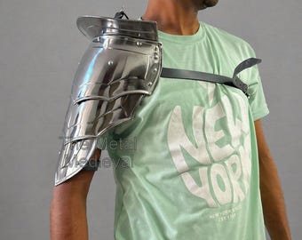 Medieval Steel Pauldrons - Knight Shoulder Armor with Leather Straps - Warrior Single Shoulder Guard for LARP, Cosplay & Combat Reenactment
