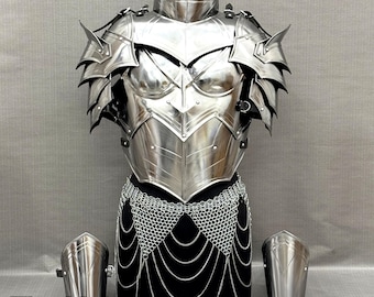Handcrafted Medieval Fantasy Steel Armor Set – Gothic Knight Cuirass with Spiked Pauldrons & Chain Drape
