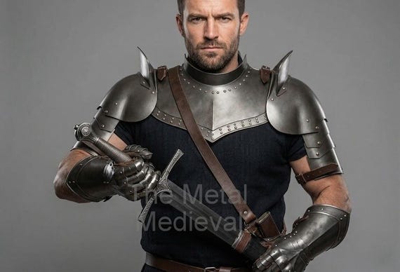 Medieval Steel Pauldrons and Gorget Armor Set, Viking Knight Shoulder Guard, SCA LARP Fantasy Warrior Armor, Reenactment Gear