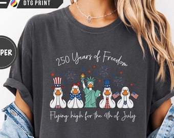 Funny Patriotic Ducks Comfort Colors Tee, 250th USA Birthday Unisex Tee