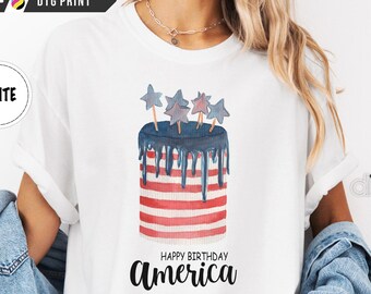 Happy Birthday America Comfort Colors Shirt, Watercolor Cake 1776 2026 Quarter Millennium Party Tee