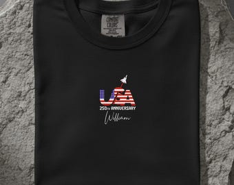 Custom Name USA Fighter Jet Shirt Quarter Millennium 1776 2026 Anniversary Comfort Colors Tee