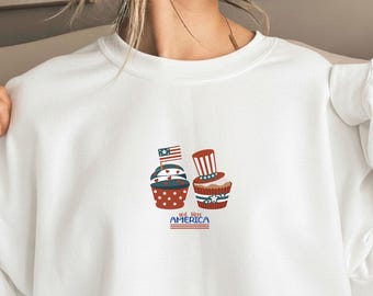 God Bless America Cupcake Sweatshirt – Patriotic USA Graphic Tee