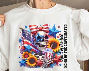 Caffeinated Skeleton Shirt Quarter Millennium 1776 2026 Land Of Free Sweatshirt Funny Coffee Hoodie