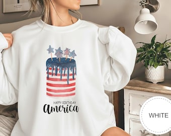 Happy Birthday America  Sweatshirt, Watercolor Cake Shirt, 1776 2026 Festive Graphic Hoodie