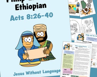Kids Ministry resource pack: Philip and the Ethiopian. Printable colouring pages, activities and games.