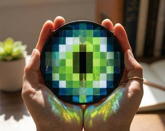 Eye of Ender Glass Suncatcher, Minecraft Inspired Window Hanging, Gaming Room Decor, Gamer Gift for Him, Video Game Collectibles