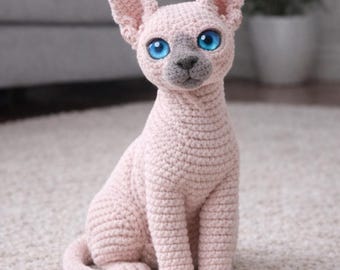 Realistic Sphynx Cat Crochet Pattern, Hairless Amigurumi PDF Toy