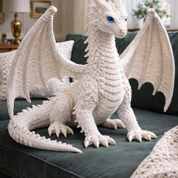 Patrón de ganchillo de dragón amigurumi realista / Tutorial en PDF de dragón articulado / Regalo de dragón