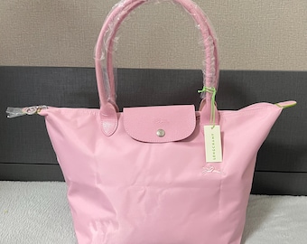 Longchamp Pink Nylon Tote Bag Large, Lightweight Foldable Leather Trim Everyday Carry Bag