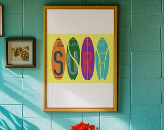 Stampa di una tavola da surf della California – Decorazione moderna per una casa sulla spiaggia (download digitale)