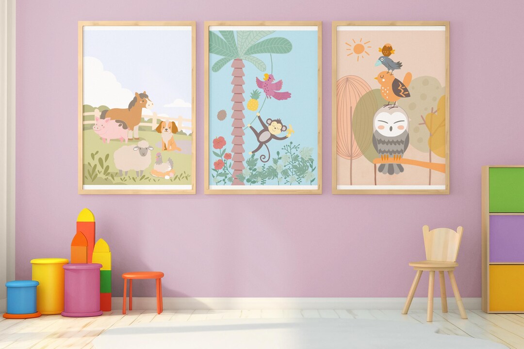 Nursery Animal Prints Set | Playroom Jungle Wall Art (digital Download ...