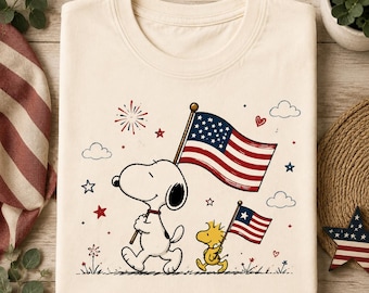 Patriotic Cartoon Dog Shirt, American Flag Graphic Tee, Fourth Of July Patriotic Shirt, USA Independence Day T-Shirt