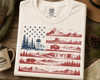 National Parks American Flag Shirt, Coastal Patriotic Shirt, Beachy Nautical American Flag, USA Gift
