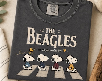 Funny Beagle Band Shirt, Retro Dog Lover Tee, Vintage Four Beagles Walking Graphic T-Shirt, Dog Mom Gift, Cute Puppy Lover Shirt