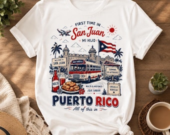 First Time In San Juan Puerto Rico T-Shirt - PR Viral Meme Video Song Vacation, Puerto Rican Boricua Pride Gift Unisex Tee