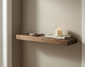 Chestnut Floating Shelf, Solid Chestnut Wood Wall Shelf, Straight Edge Rustic Shelf, Bathroom & Kitchen Wooden Shelf