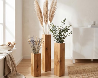 Holzbodenvase für Trockenblumen | Handgemachte rustikale Holz Block Dekor